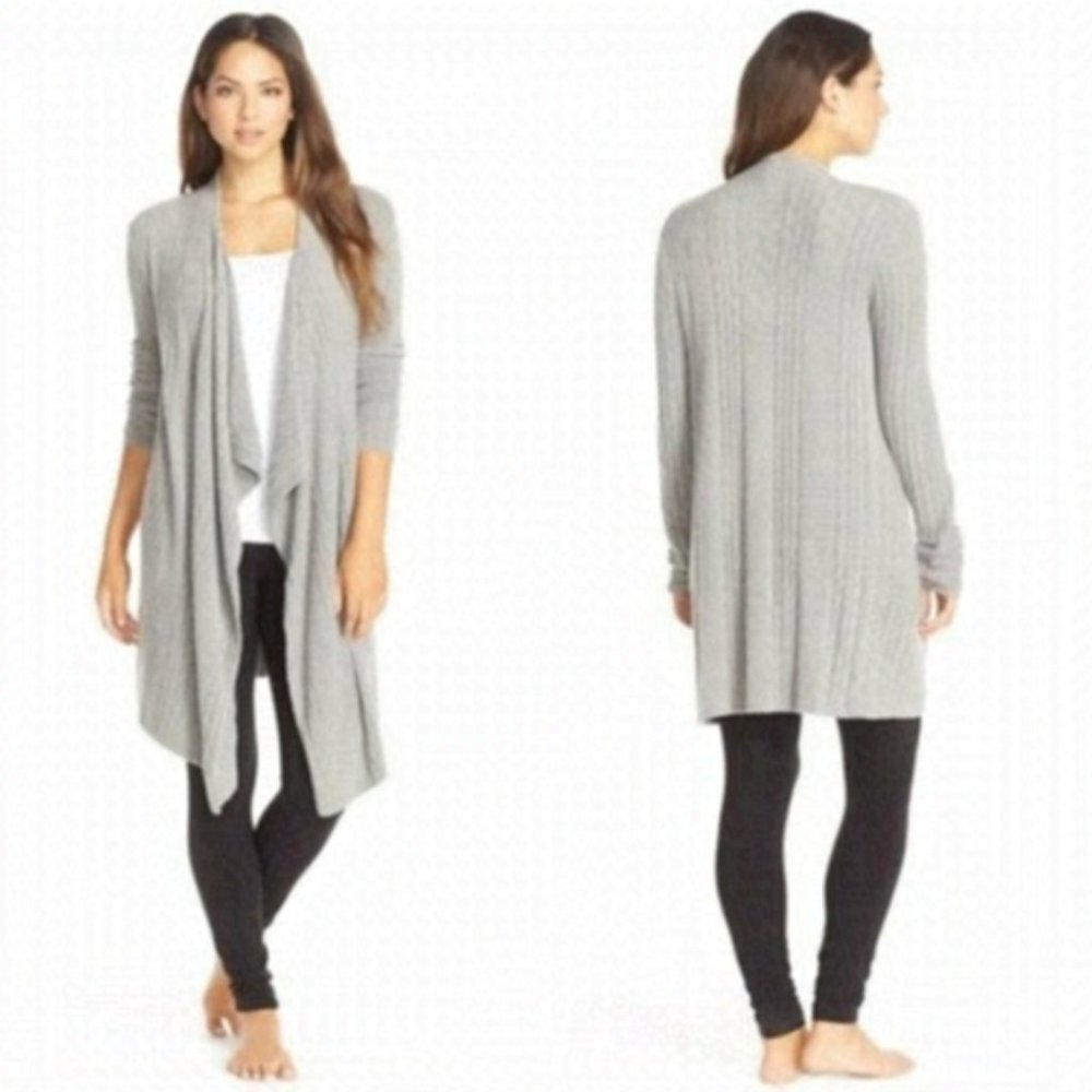 𝅺barefoot Dreams Gray Taupe Cable Knit Open Front Cardigan